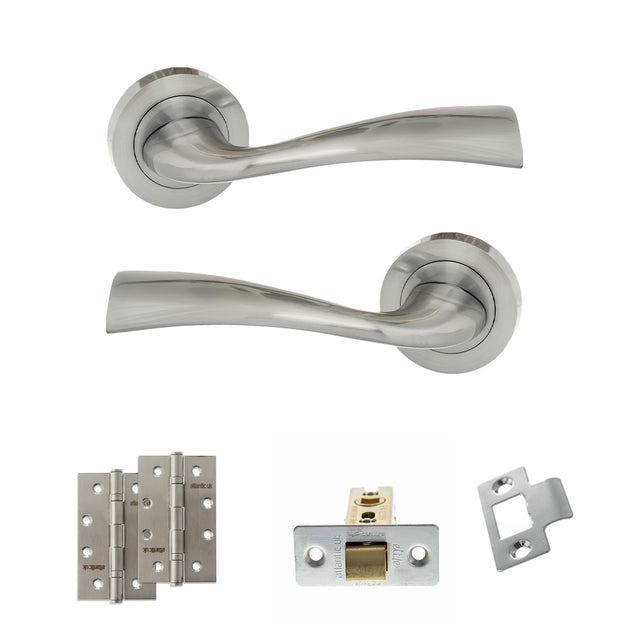 Quality image of Eco Wave Door Handle Pack (Latch Set - 2.5" CE Latch, 4" Slim Knuckle Hinges x2) - Polished Chrome | Sku. adpeco30pc5 | available from Trade Door Handles.