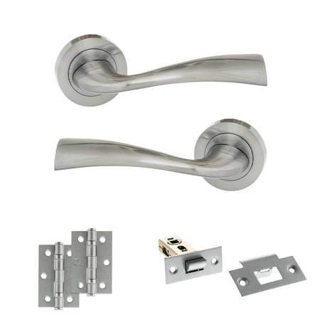 Quality image of Eco Wave Door Handle Pack (Latch Set - 2.5" Latch, 3" Hinges x2) - Satin Chrome | Sku. adpeco30sc7 | available from Trade Door Handles.