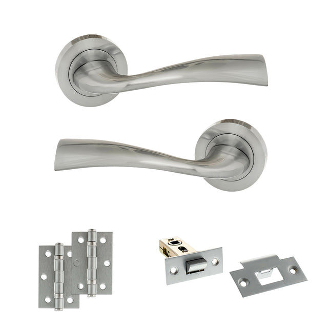 Quality image of Eco Wave Door Handle Pack (Latch Set - 2.5" Latch, 3" Hinges x2) - Polished Chrome | Sku. adpeco30pc7 | available from Trade Door Handles.