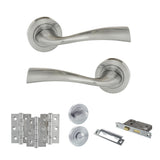 Quality image of Eco Wave Door Handle Pack (Bathroom Set - 2.5" CE Bathroom Lock, 3" Fire Rated Hinges x3) - Polished Chrome | Sku. adpeco30pc8 | available from Trade Door Handles.