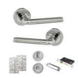 Quality image of Eco Ocean Door Handle Pack (Bathroom Set - 3" CE Bathroom Lock, 4" Slim Knuckle Hinges x2) - Satin Chrome/Polished Chrome | Sku. adpeco40scpc13 | available from Trade Door Handles.