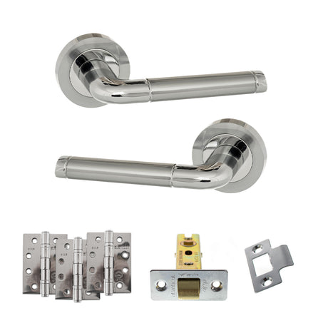 Quality image of Eco Ocean Door Handle Pack (Latch Set - 3" CE Latch, 4" Fire Rated Hinges x3) - Satin Chrome/Polished Chrome | Sku. adpeco40scpc4 | available from Trade Door Handles.