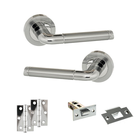 Quality image of Eco Ocean Door Handle Pack (Latch Set - 2.5" Latch, 3" Hinges x2) - Satin Chrome/Polished Chrome | Sku. adpeco40scpc7 | available from Trade Door Handles.