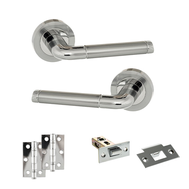 Quality image of Eco Ocean Door Handle Pack (Latch Set - 2.5" Latch, 3" Hinges x2) - Satin Chrome/Polished Chrome | Sku. adpeco40scpc7 | available from Trade Door Handles.
