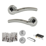 Quality image of Eco Crest Door Handle Pack (Bathroom Set - 3" CE Bathroom Lock, 4" Fire Rated Hinges x3) - Satin Chrome/Polished Chrome | Sku. adpeco50scpc11 | available from Trade Door Handles.