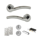 Quality image of Eco Crest Door Handle Pack (Bathroom Set - 3" CE Bathroom Lock, 4" Slim Knuckle Hinges x2) - Satin Chrome/Polished Chrome | Sku. adpeco50scpc13 | available from Trade Door Handles.