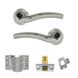 Quality image of Eco Crest Door Handle Pack (Latch Set - 3" CE Latch, 3" Fire Rated Hinges x3) - Satin Chrome/Polished Chrome | Sku. adpeco50scpc2 | available from Trade Door Handles.
