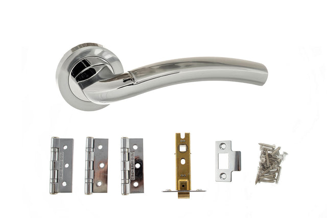 Quality image of Atlantic Crest Door Pack Bundle (3" Latch + 3"x2" Hingesx3) - Satin Chrome/Polished Chrome | Sku. adpbeco50scpc3 | available from Trade Door Handles.
