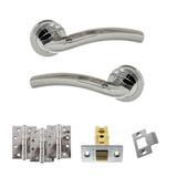 Quality image of Eco Crest Door Handle Pack (Latch Set - 2.5" CE Latch, 4" Fire Rated Hinges x3) - Satin Chrome/Polished Chrome | Sku. adpeco50scpc3 | available from Trade Door Handles.