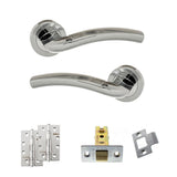 Quality image of Eco Crest Door Handle Pack (Latch Set - 3" CE Latch, 4" Slim Knuckle Hinges x2) - Satin Chrome/Polished Chrome | Sku. adpeco50scpc6 | available from Trade Door Handles.
