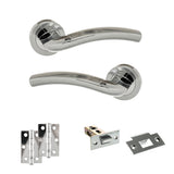 Quality image of Eco Crest Door Handle Pack (Latch Set - 2.5" Latch, 3" Hinges x2) - Satin Chrome/Polished Chrome | Sku. adpeco50scpc7 | available from Trade Door Handles.