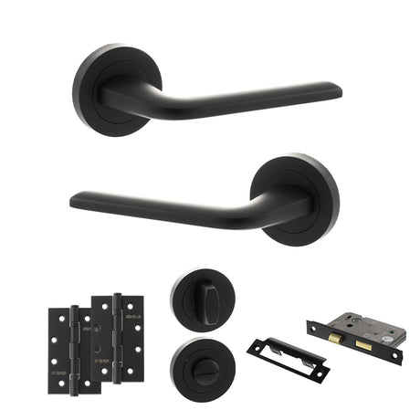 Quality image of Eco Surf Door Handle Pack (Bathroom Set - 3" CE Bathroom Lock, 4" Slim Knuckle Hinges x2) - Matt Black | Sku. adpeco60mb13 | available from Trade Door Handles.