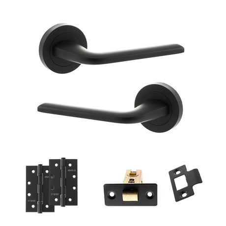 Quality image of Eco Surf Door Handle Pack (Latch Set - 2.5" CE Latch, 4" Slim Knuckle Hinges x2) - Matt Black | Sku. adpeco60mb5 | available from Trade Door Handles.
