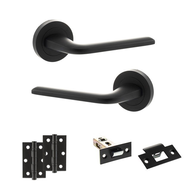 Quality image of Eco Surf Door Handle Pack (Latch Set - 2.5" Latch, 3" Hinges x2) - Matt Black | Sku. adpeco60mb7 | available from Trade Door Handles.