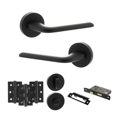 Quality image of Eco Surf Door Handle Pack (Bathroom Set - 2.5" CE Bathroom Lock, 3" Fire Rated Hinges x3) - Matt Black | Sku. adpeco60mb8 | available from Trade Door Handles.