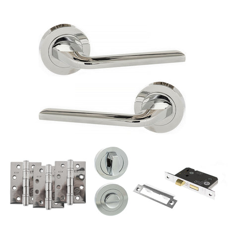 Quality image of Eco Surf Door Handle Pack (Bathroom Set - 2.5" CE Bathroom Lock, 4" Fire Rated Hinges x3) - Polished Chrome | Sku. adpeco60pc10 | available from Trade Door Handles.