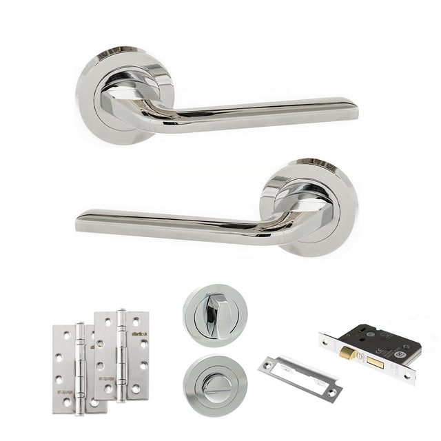 Quality image of Eco Surf Door Handle Pack (Bathroom Set - 2.5" CE Bathroom Lock, 4" Slim Knuckle Hinges x2) - Polished Chrome | Sku. adpeco60pc12 | available from Trade Door Handles.