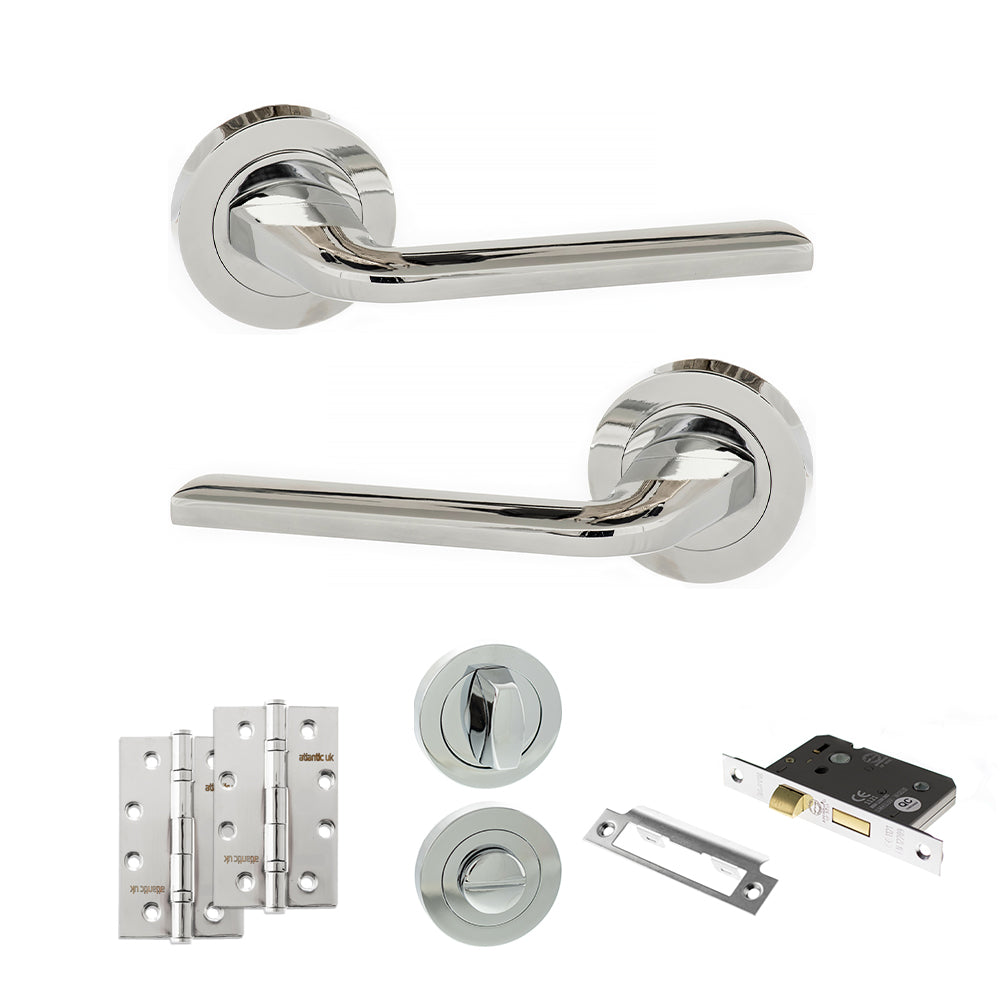 Quality image of Eco Surf Door Handle Pack (Bathroom Set - 3" CE Bathroom Lock, 4" Slim Knuckle Hinges x2) - Polished Chrome | Sku. adpeco60pc13 | available from Trade Door Handles.