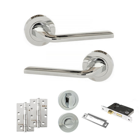 Quality image of Eco Surf Door Handle Pack (Bathroom Set - 3" CE Bathroom Lock, 4" Slim Knuckle Hinges x2) - Polished Chrome | Sku. adpeco60pc13 | available from Trade Door Handles.