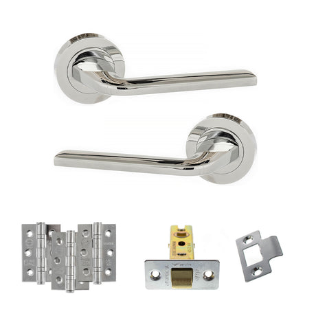 Quality image of Eco Surf Door Handle Pack (Latch Set - 3" CE Latch, 3" Fire Rated Hinges x3) - Polished Chrome | Sku. adpeco60pc2 | available from Trade Door Handles.