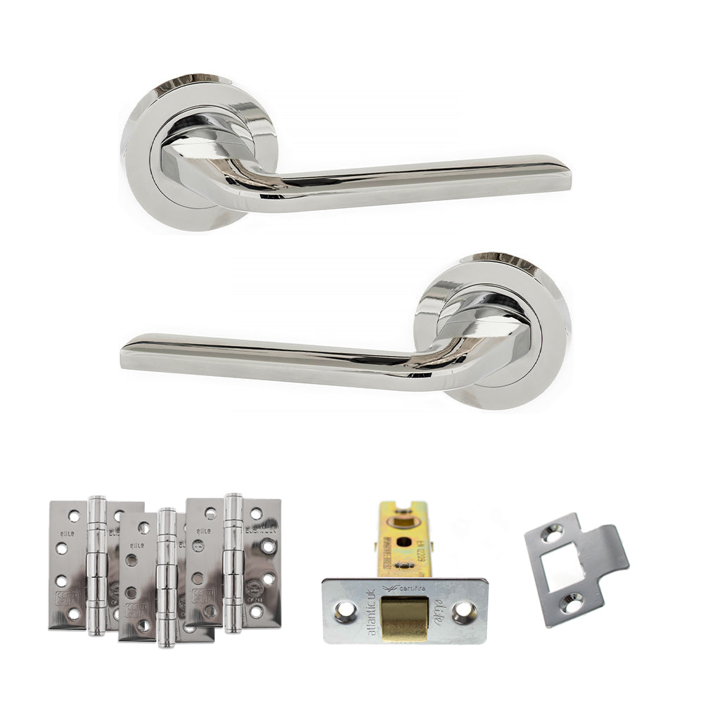 Quality image of Eco Surf Door Handle Pack (Latch Set - 2.5" CE Latch, 4" Fire Rated Hinges x3) - Polished Chrome | Sku. adpeco60pc3 | available from Trade Door Handles.