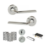 Quality image of Eco Surf Door Handle Pack (Bathroom Set - 3" CE Bathroom Lock, 3" Fire Rated Hinges x3) - Polished Chrome | Sku. adpeco60pc9 | available from Trade Door Handles.