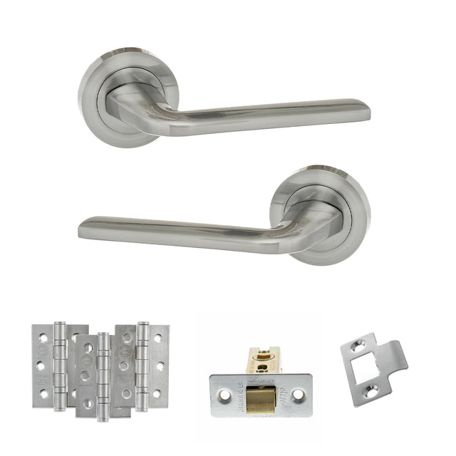 Quality image of Eco Surf Door Handle Pack (Latch Set - 2.5" CE Latch, 3" Fire Rated Hinges x3) - Satin Chrome | Sku. adpeco60sc1 | available from Trade Door Handles.