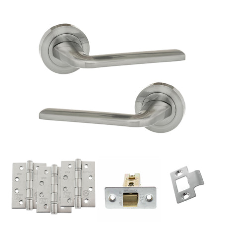 Quality image of Eco Surf Door Handle Pack (Latch Set - 3" CE Latch, 4" Fire Rated Hinges x3) - Satin Chrome | Sku. adpeco60sc4 | available from Trade Door Handles.