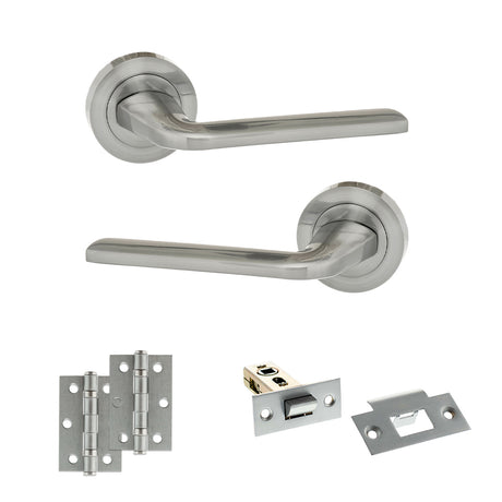 Quality image of Eco Surf Door Handle Pack (Latch Set - 2.5" Latch, 3" Hinges x2) - Satin Chrome | Sku. adpeco60sc7 | available from Trade Door Handles.