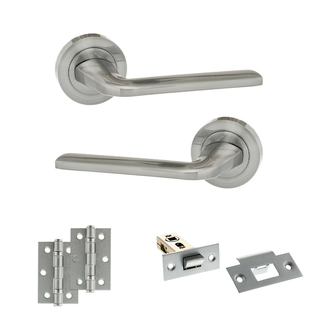 Quality image of Eco Surf Door Handle Pack (Latch Set - 2.5" Latch, 3" Hinges x2) - Satin Chrome | Sku. adpeco60sc7 | available from Trade Door Handles.