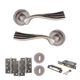 Quality image of Old English Richmond Door Handle Pack (3 Lever Lock Set - 2.5" CE Sashlock, 4" Fire Rated Hinges x3) - Distressed Silver | Sku. adpoe110ds16 | available from Trade Door Handles.