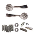 Quality image of Old English Richmond Door Handle Pack (Euro Lock Set - 3" CE Sashlock, 4" Fire Rated Hinges x3) - Distressed Silver | Sku. adpoe110ds23 | available from Trade Door Handles.