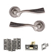 Quality image of Old English Richmond Door Handle Pack (Latch Set - 3" CE Latch, 3" Fire Rated Hinges x3) - Distressed Silver | Sku. adpoe110ds2 | available from Trade Door Handles.