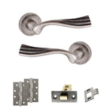 Quality image of Old English Richmond Door Handle Pack (Latch Set - 2.5" CE Latch, 4" Slim Knuckle Hinges x2) - Distressed Silver | Sku. adpoe110ds5 | available from Trade Door Handles.