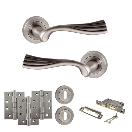 Quality image of Old English Richmond Door Handle Pack (3 Lever Lock Set - 2.5" CE Sashlock, 4" Fire Rated Hinges x3) - Matt Gun Metal | Sku. adpoe110mbn16 | available from Trade Door Handles.