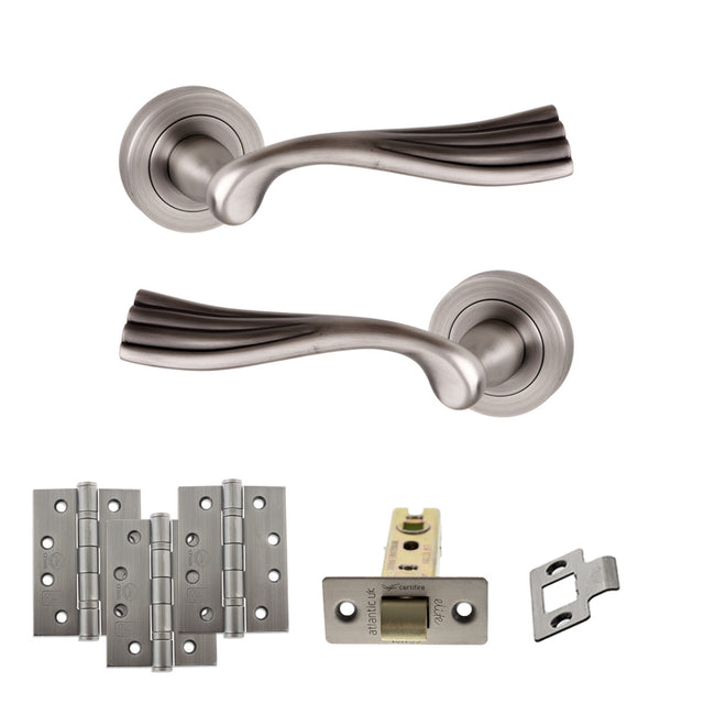 Quality image of Old English Richmond Door Handle Pack (Latch Set - 2.5" CE Latch, 4" Fire Rated Hinges x3) - Matt Gun Metal | Sku. adpoe110mbn3 | available from Trade Door Handles.