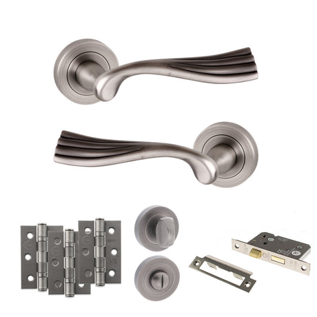 Quality image of Old English Richmond Door Handle Pack (Bathroom Set - 2.5" CE Bathroom Lock, 3" Fire Rated Hinges x3) - Matt Gun Metal | Sku. adpoe110mbn8 | available from Trade Door Handles.