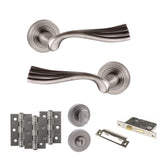 Quality image of Old English Richmond Door Handle Pack (Bathroom Set - 3" CE Bathroom Lock, 3" Fire Rated Hinges x3) - Matt Gun Metal | Sku. adpoe110mbn9 | available from Trade Door Handles.