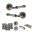 Quality image of Old English Durham Door Handle Pack (Bathroom Set - 3" CE Bathroom Lock, 4" Fire Rated Hinges x3) - Distressed Silver | Sku. adpoe127ds11 | available from Trade Door Handles.
