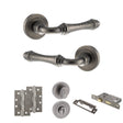 Quality image of Old English Durham Door Handle Pack (Bathroom Set - 2.5" CE Bathroom Lock, 4" Slim Knuckle Hinges x2) - Distressed Silver | Sku. adpoe127ds12 | available from Trade Door Handles.