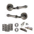 Quality image of Old English Durham Door Handle Pack (Euro Lock Set - 2.5" CE Sashlock, 3" Fire Rated Hinges x3) - Distressed Silver | Sku. adpoe127ds20 | available from Trade Door Handles.