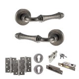 Quality image of Old English Durham Door Handle Pack (Euro Lock Set - 3" CE Sashlock, 4" Fire Rated Hinges x3) - Distressed Silver | Sku. adpoe127ds23 | available from Trade Door Handles.