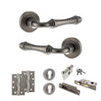 Quality image of Old English Durham Door Handle Pack (Euro Lock Set - 2.5" CE Sashlock, 4" Slim Knuckle Hinges x2) - Distressed Silver | Sku. adpoe127ds24 | available from Trade Door Handles.