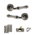 Quality image of Old English Durham Door Handle Pack (Latch Set - 3" CE Latch, 4" Slim Knuckle Hinges x2) - Distressed Silver | Sku. adpoe127ds6 | available from Trade Door Handles.