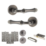 Quality image of Old English Durham Door Handle Pack (Bathroom Set - 3" CE Bathroom Lock, 4" Fire Rated Hinges x3) - Matt Gun Metal | Sku. adpoe127mbn11 | available from Trade Door Handles.