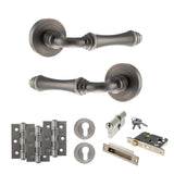 Quality image of Old English Durham Door Handle Pack (Euro Lock Set - 2.5" CE Sashlock, 3" Fire Rated Hinges x3) - Matt Gun Metal | Sku. adpoe127mbn20 | available from Trade Door Handles.