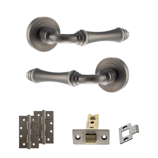 Quality image of Old English Durham Door Handle Pack (Latch Set - 2.5" CE Latch, 4" Slim Knuckle Hinges x2) - Matt Gun Metal | Sku. adpoe127mbn5 | available from Trade Door Handles.