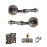 Quality image of Old English Durham Door Handle Pack (Latch Set - 3" CE Latch, 4" Slim Knuckle Hinges x2) - Matt Gun Metal | Sku. adpoe127mbn6 | available from Trade Door Handles.