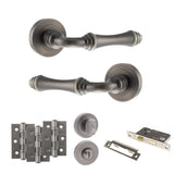 Quality image of Old English Durham Door Handle Pack (Bathroom Set - 3" CE Bathroom Lock, 3" Fire Rated Hinges x3) - Matt Gun Metal | Sku. adpoe127mbn9 | available from Trade Door Handles.