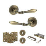 Quality image of Old English Wrexham Door Handle Pack (3 Lever Lock Set - 3" CE Sashlock, 3" Fire Rated Hinges x3) - Matt Antique Brass | Sku. adpoe142mab15 | available from Trade Door Handles.